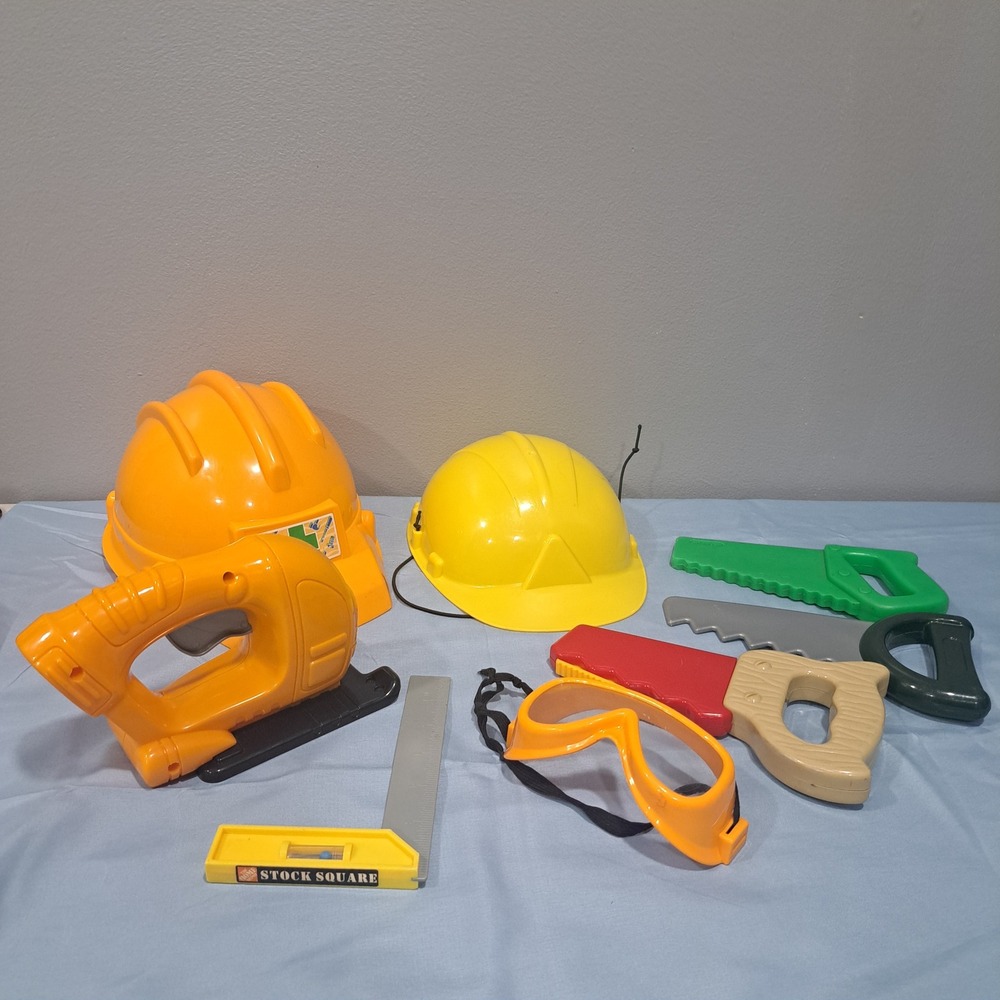 Kids Construction Toy Tool Lot‎ Hard Hats Jigsaw Saws Goggles Stanley Home Depot